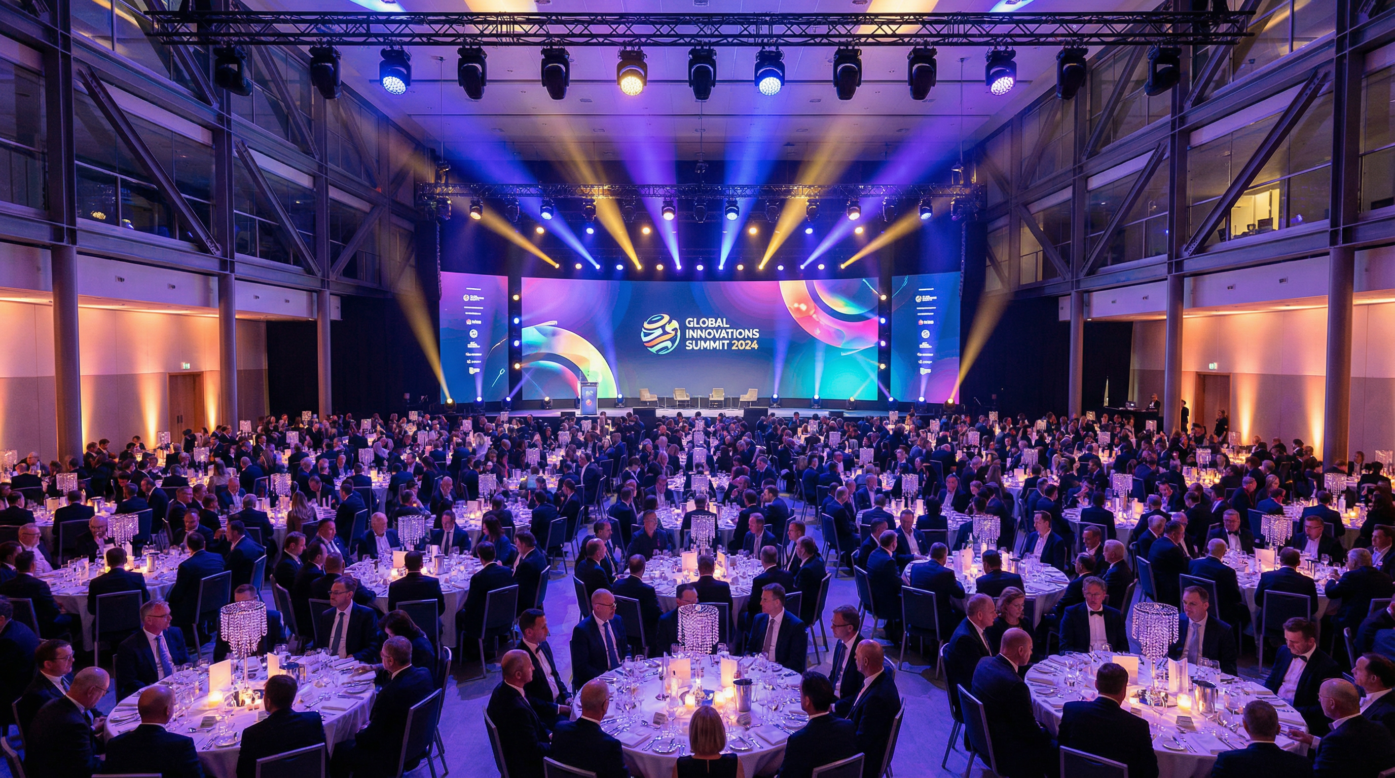 Elegant corporate event with professional lighting and stage